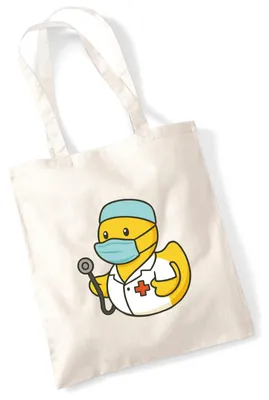 Produktbild von Huuraa Jutebeutel Quietscheente Medizin Comic Gummiente 10 Liter Natural Baumwolle Tasche Geschenkidee