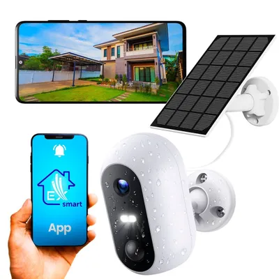 Zdjęcie produktu dla Bezprzewodowa kamera monitorująca EXTRALINK Smart Life SolarEye, Full HD, 1080p, IP54, solarna kamera monitorująca, bateria 5200 mAh, kamera WiFi, interkom, sterowanie za pomocą aplikacji, micro SD, wykrywanie ruchu