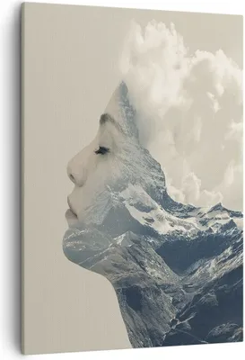 Produktbild von Bild auf Leinwand - Leinwandbild - Einteilig - Grafik Frau Berge - 50x70cm - Wand Bild - Wanddeko - Wandbilder - Leinwanddruck - Kunstdruck - Wanddekoration - Leinwand bilder - Wandbild - PA50x70-4323