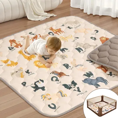 Produktbild von COMOMY Krabbelmatte Baby 127x127cm, Extra Dickes und Weiche Spielmatte Baby Schadstofffrei Krabbeldecke für Baby, Babyspiel Mat für Laufstall (Beige)