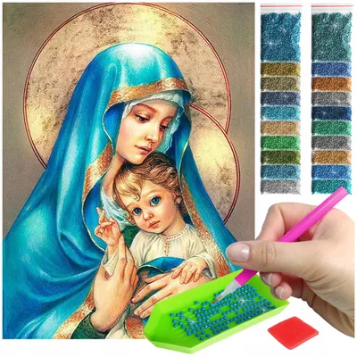 Produktbild von ARTULIO Diamond Painting Set - Madonna mit Jesuskind im ikonischen Motiv - 30 x 40 cm - Diamant Painting, Home Wand Deko