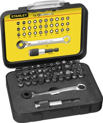 Produktbild von STANLEY 1-13-905 Bit-Satz 1/4" - 25 mm - Mit Knarrenschlüssel - 32-teilig