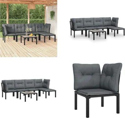 Produktbild von vidaXL 6 tlg. Garten Lounge Set Schwarz und Grau Poly Rattan - Garten Lounge Set - Garten Lounge Sets - Lounge Set - Gartenmöbel Set