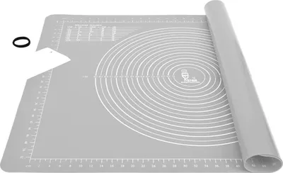 Obrázok produktu pre Protišmyková silikónová podložka na pečenie Super Kitchen XL 71x51cm s vykrajovačom na cesto, sivá