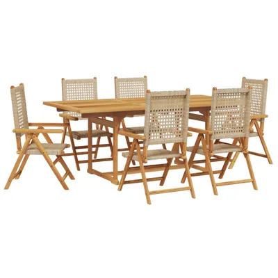 Produktbild von 7-tlg. Garten-Essgruppe Poly Rattan und Massivholz Beige