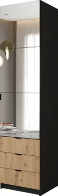 Produktbild von Drehtürenschrank, Gaderobe  Falttürenschrank 1-türig Schrank mit Einlegeböden und Kleiderstange - Schrank Xano 50 Schwarz + Votan + Spiegel