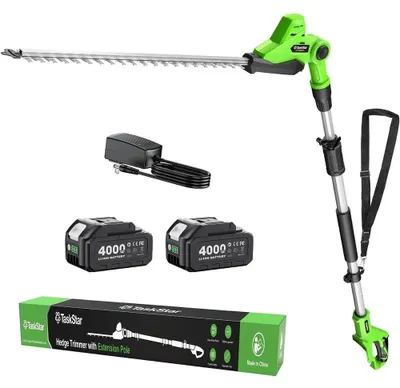 Image de Taille-haie, fonctionnement sans fil, tête pivotante et réglable, avec 2 batteries de 4,0 Ah, prise européenne