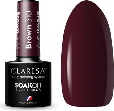 A bottle of Claresa hybrid nail polish and a swatch of the color are shown against a white background.