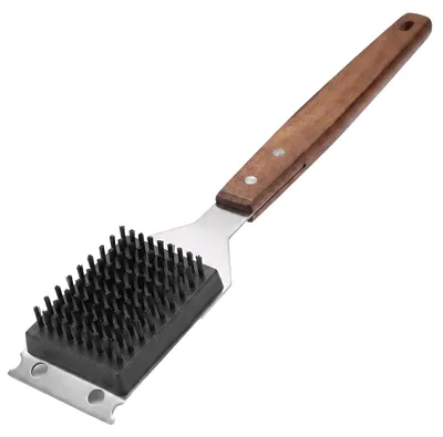 Imagen del producto de Cepillo para barbacoa con raspador, mango de madera, para la limpieza de la parrilla