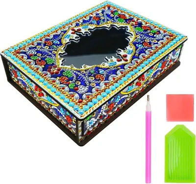 Produktbild von DIY-Diamantmalerei Schmuckkästchen mit Spiegel - Mandala Aufbewahrungsbox für Frauen und Mädchen