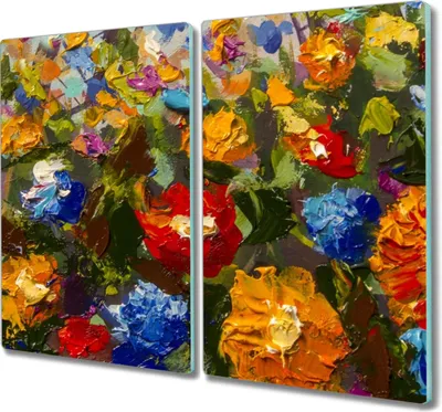 Produktbild von Coloray Küchenbrett Kochplattenabdeckung Hackbrett Schneidebrett Herdabdeckplatte 2x30x52 cm - Malerei Blumen