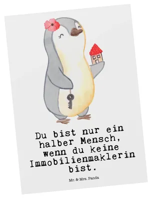 Produktbild von Mr. & Mrs. Panda Postkarte Immobilienmaklerin Herz - Weiß - Geschenk, Grußkarte, Spruch, Ansichtskarten, Immobilienbüro, Ausbildung, Witzig, Ansichtskarte, Postkarten