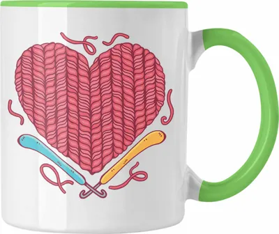 Produktbild von Trendation - Häkeln Tasse Geschenk Valentinstag Geschenkidee Mama Oma Herz Häckeln Stricken (Grün)