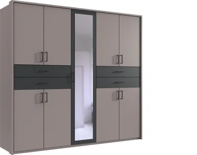 Produktbild von Drehtürenschrank >Taiga< 4 Schübe, 9 Türen, Saharagrau / Graphit - 225x208x58cm (BxHxT)