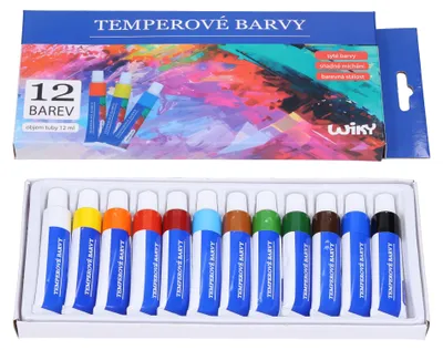 Immagine prodotto di Set colori a tempera in metallo 12 pezzi - 12 ml
