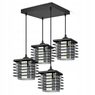 Produktbild von Luxolar Led Pendelleuchte 4 flammig Drahtabdeckung und Glasschirm E27 60W - Deckenlampe wohnzimmer, Schwarz Metal