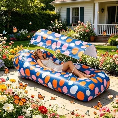 Produktbild von Aufblasbares Sofa mit Sonnendach und Liegefunktion für Outdoor, Garten, Reise, Urlaub, Camping, Strand und Picknick