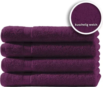Produktbild von 4er Set Gästetücher Handtücher Duschtücher Badetücher Frottee 100% Baumwolle, Farbe:Lila, Größe:Handtücher 50x100 cm