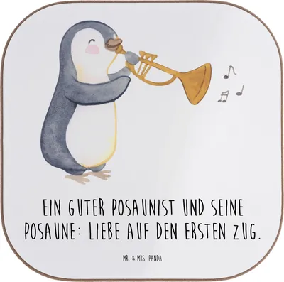 Produktbild von Mr. & Mrs. Panda Holzuntersetzer Posaune Liebe - Weiß - Geschenk, Instrument, Tassenuntersetzer, Musiker, Musikerspruch, Musikerwitz, Coaster, Blasmusik, Orchester, Musik