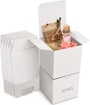 Produktbild von 24 Stück Geschenkboxen Kraftpapier 7,5x7,5x7,5cm Karton Schachteln mit Deckel Einfach Aufzubauen Quadratische Pappboxen für Party Geburtstag Geschenke