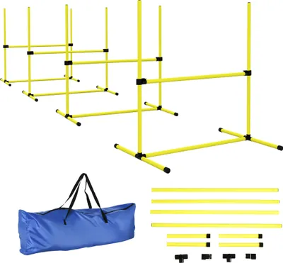 Produktbild von PawHut Agility Hürdenset Slalom Stangen Hunde Training Set 4 x Hürden Gelb