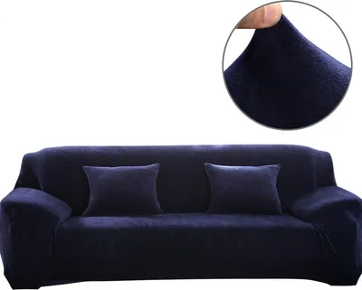 Produktbild von (4-Sitzer, Navy blau) Sofabezüge aus Stretch-Samt, rutschfeste Sofabezüge, Couchbezüge, elastischer Möbelschutz