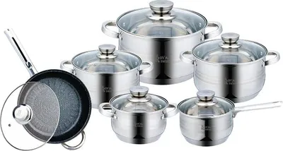 Imagen del producto de Juego de ollas de acero inoxidable Silecomplaza (diámetros: 16 cm, 16 cm, 18 cm, 20 cm, 24 cm, 24 cm)