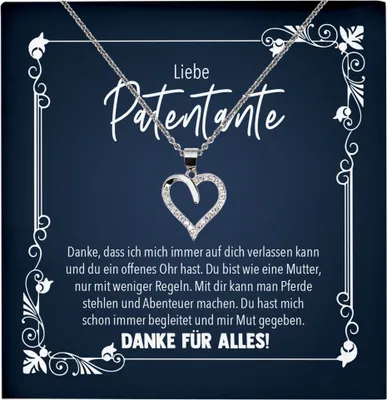 Produktbild von 22Feels Echt Silber Halskette - Patentante Geschenk Frauen Schmuck Set Geburtstag Weihnachten - Herz Anhänger, Karte