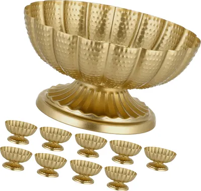 Zdjęcie produktu dla SucceBuy 10 sztuk ozdobnych metalowych wazonów na wesela, wysokość 10 cm, elegancka dekoracja stołu z podstawkami pod kwiaty, idealna na uroczystości, przyjęcia, jubileusze i ceremonie, złota