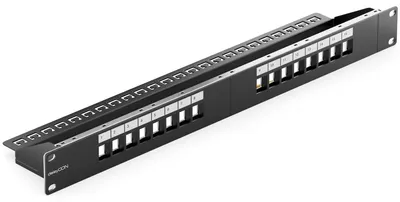 Immagine prodotto di deleyCON Pannello di permutazione a 16 porte, modulo Keystone, 1U, per rack da 19 pollici - Nero