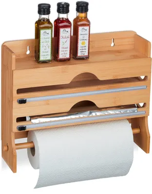 Zdjęcie produktu dla Uchwyt do folii aluminiowej, folii kuchennej, ręczników papierowych - wykonany z bambusa - wymiary: 31 x 39,5 x 11 cm - naturalny