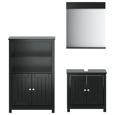 Image de vidaXL Ensemble de meubles de salle de bain 3 pièces BERG noir pin massif