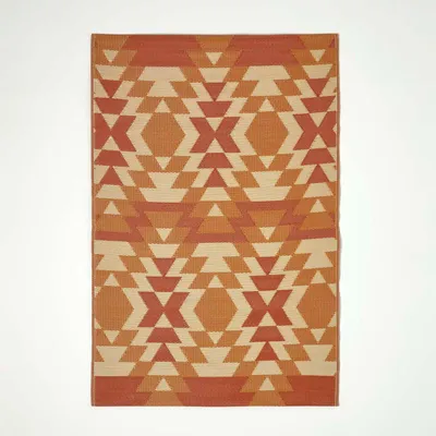 Produktbild von HOMESCAPES Outdoor Teppich wetterfest orange-rot 180x270 cm, Gartenteppich Anya mit Ethno-Muster, Balkonteppich wendbar