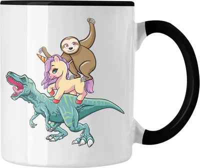 Produktbild von Trendation - Dinsosaurier Einhorn Faultier Tasse Grafik Geschenk Lustig (Schwarz)