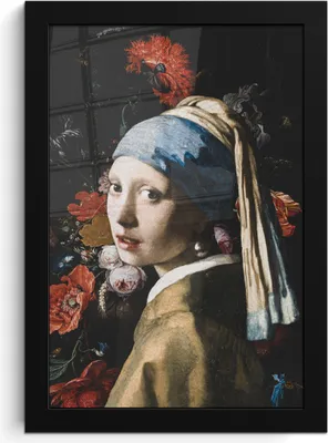 Produktbild von MuchoWow® MuchoWow® Gerahmtes Poster Mädchen mit Perlenohrring - Johannes Vermeer - Blumen - Rot 20x30 cm - Poster mit zchwarzem Bilderrahmen - Drucken - Bilder Poster im Rahmen