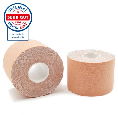 Image de Bande kinésiologique Axion 5 cm x 5 m - 2 rouleaux - bande résistante à l'eau de couleur beige, bande physiothérapeutique, Bande kinésiologique