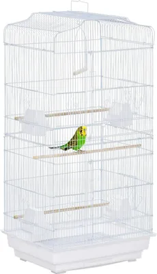 Image de Cage pour oiseaux - Cage pour oiseaux - 47,5×36×91 cm - Fer - Portes, mangeoires et bac de fond - Blanc