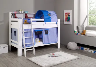 Produktbild von Relita Etagenbett Jan mit Bücherregal, Vorhang und 1-er Tunnel blau/delfin