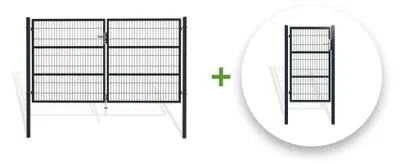 Produktbild von Zauntor 2 flügelig 3m RAZO H.160cm + Zauntür 1m RAZO H.160cm grau