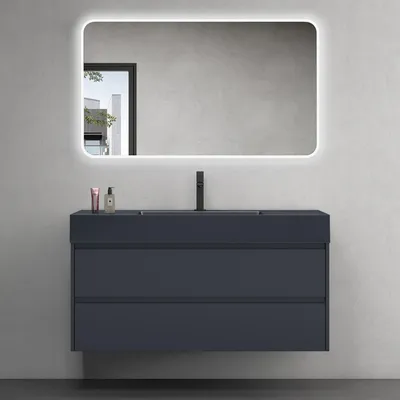 Immagine prodotto di doporro Mobile Bagno Sospeso Set Mobile con Lavabo Integrato e Specchio LED | Mobile Sottolavabo 120 cm Antracite Opaco | Lavandino Antracite in Marmoresina e 2 Cassetti Soft Close Seria Aqualis
