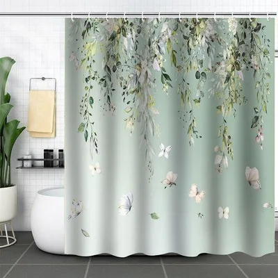Produktbild von Ibenzoa® Duschvorhang aus antibakteriellem Polyester, wasser- & schimmelresistent, 180 x 180 cm, inkl. 12 Ringe – für Badezimmer