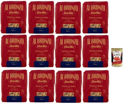 Produktbild von Barilla Al Bronzo Fusilloni N.380 12x500g – 6 kg Vorratspack, extraraue Bronze-Textur für maximalen Saucenhalt, al dente in 11 Min., 100% Hartweizengrieß – aus Italien + Italian Gourmet polpa