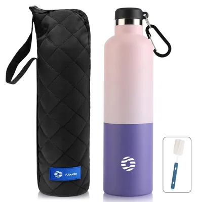Produktbild von Edelstahl Trinkflasche 1L mit Karabiner, BPA-frei, Rosa&Lila, doppelwandig isoliert, auslaufsicher