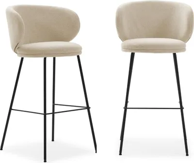 Zdjęcie produktu dla Zestaw 2 stołków materiałowych z czarnymi metalowymi nogami, wys. 65 cm - RUSH