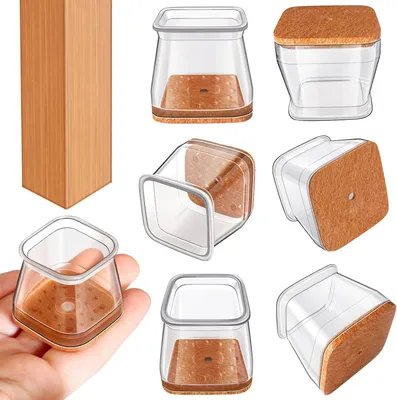 Obrázok produktu pre Ochranné kryty na nohy stoličiek 20 kusov, Priehľadný silikón, Štvorcové, Vhodné pre 27-39 mm, Pre drevené