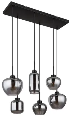 Produktbild von Pendelleuchte, Metall, Schwarz-matt, Glas Rauchfarbe, 6-Flammig