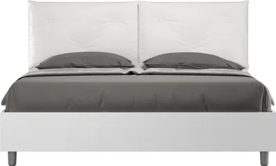 Produktbild von ITYHOME - Bett ohne Lattenrost 160x200 Esche weiß Kopfteilkissen mit Kunstlederbezug Weiß Egos Appia