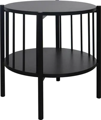 Produktbild von Beistelltisch - Ø 44 cm - Schwarz matt - Metallgestell - mit Ablage