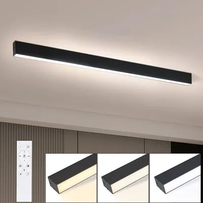 Produktbild von Deckenlampe LED Deckenleuchte Wohnzimmer - 107CM Wohnzimmerlampe Lang Schwarz Küchenlampe 32W Bürolampe Modern Dimmbar Fernbedienung Büro Deckenbeleuchtung für Küche Schlafzimmer