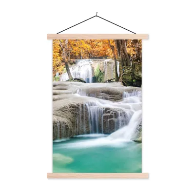 Produktbild von MuchoWow® Textilposter Wald - Wasserfall - Herbst 40x60 cm mit holzfarbenen Rahmen - Poster